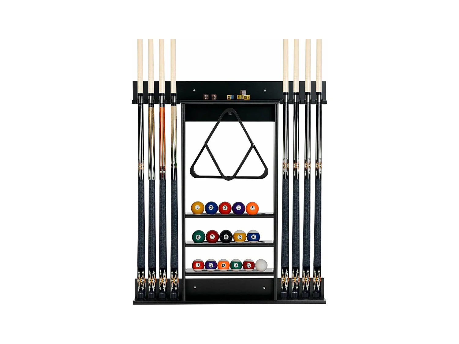Porte-queues de billard mural, support et rainures à 3 niveaux 15 porte-balles (noir)