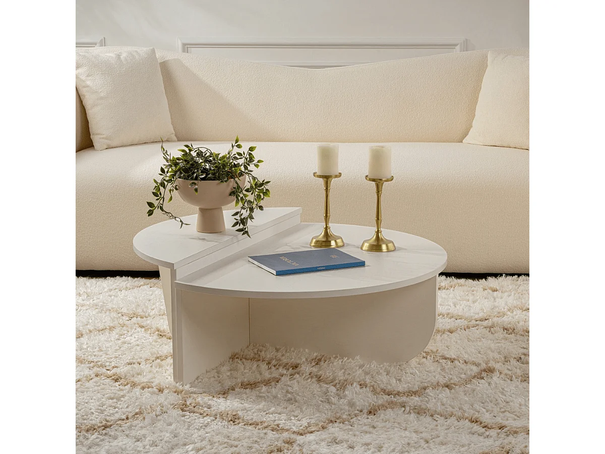 Mesa de centro diseño Restine L90cm Madera Blanca elegante y moderna