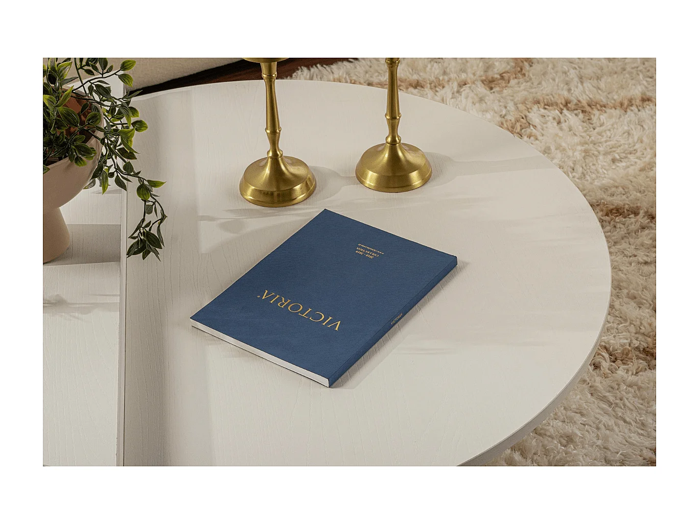 Mesa de centro diseño Restine L90cm Madera Blanca elegante y moderna