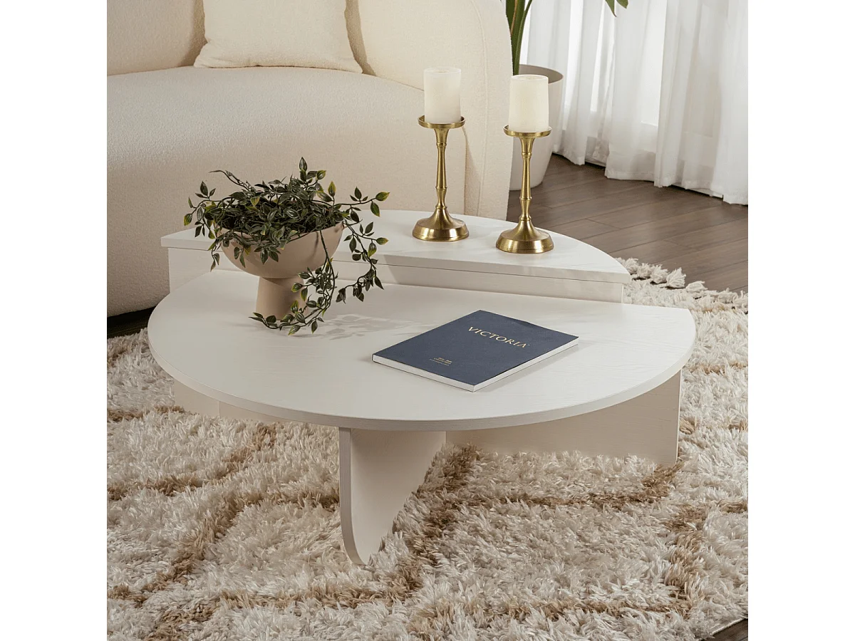 Mesa de centro diseño Restine L90cm Madera Blanca elegante y moderna