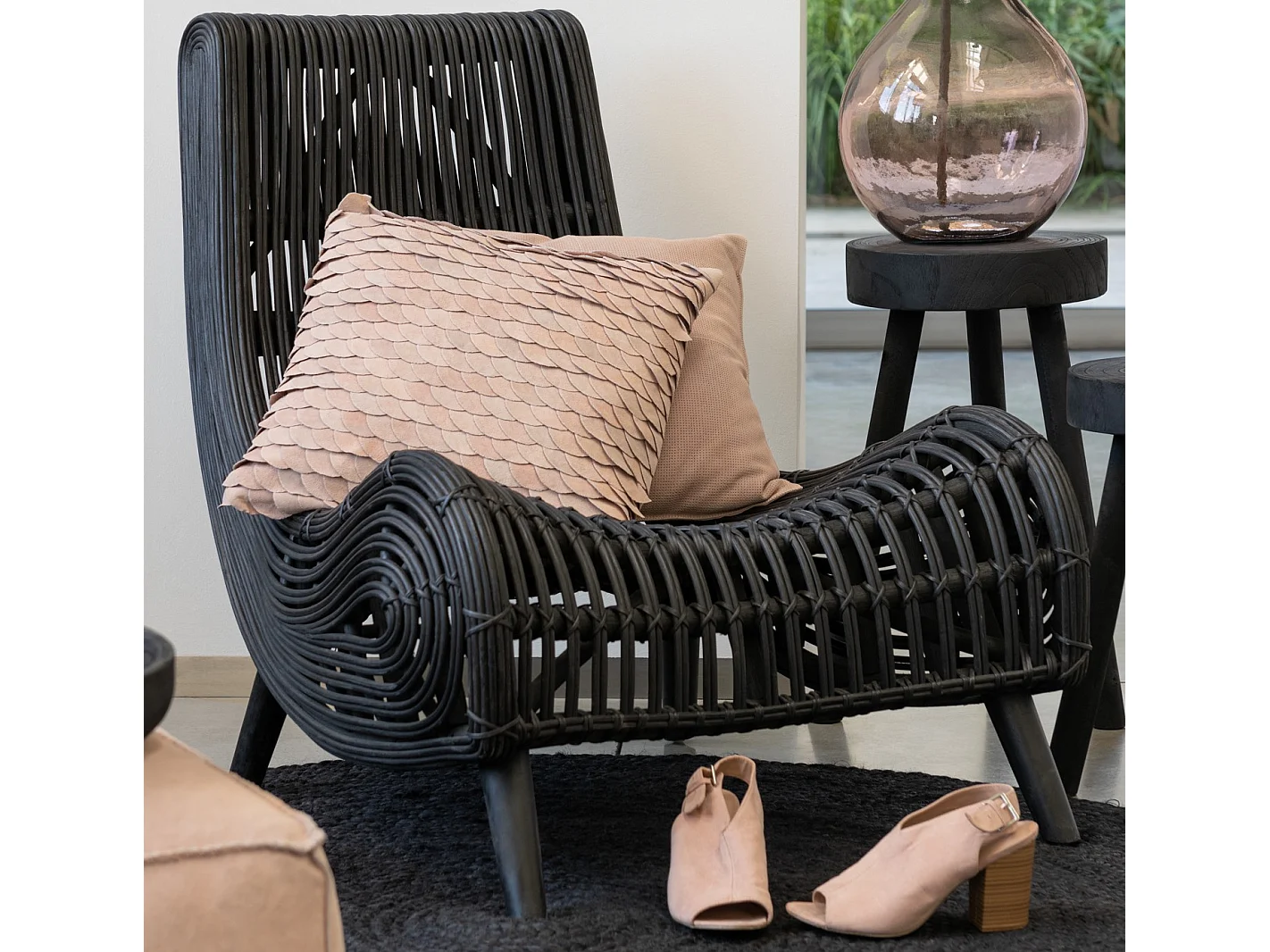 Coussin Déco en Cuir "Écailles" 45x45cm Rose