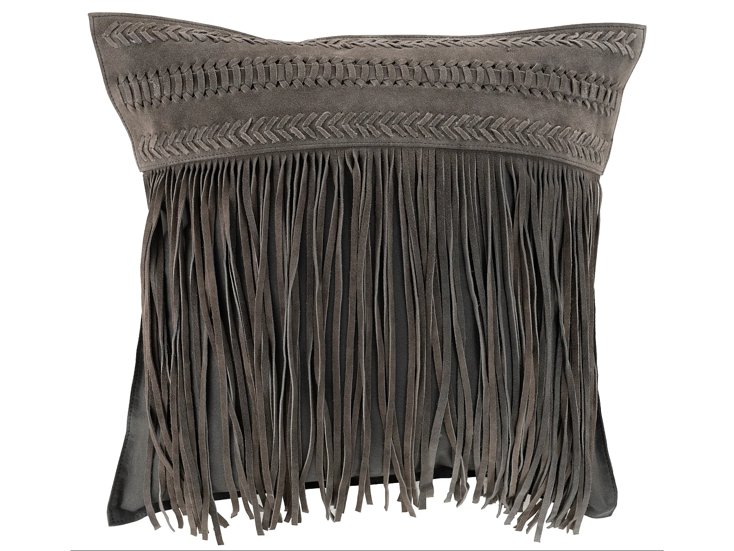 Coussin à Franges en Cuir "India" 45cm Gris