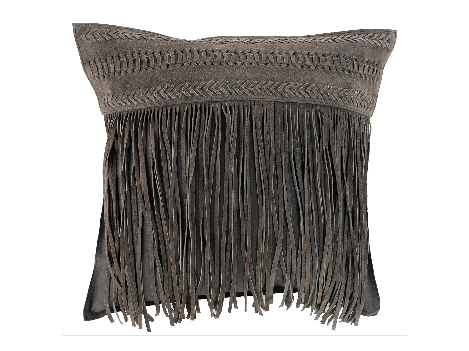 Coussin à Franges en Cuir "India" 45cm Gris