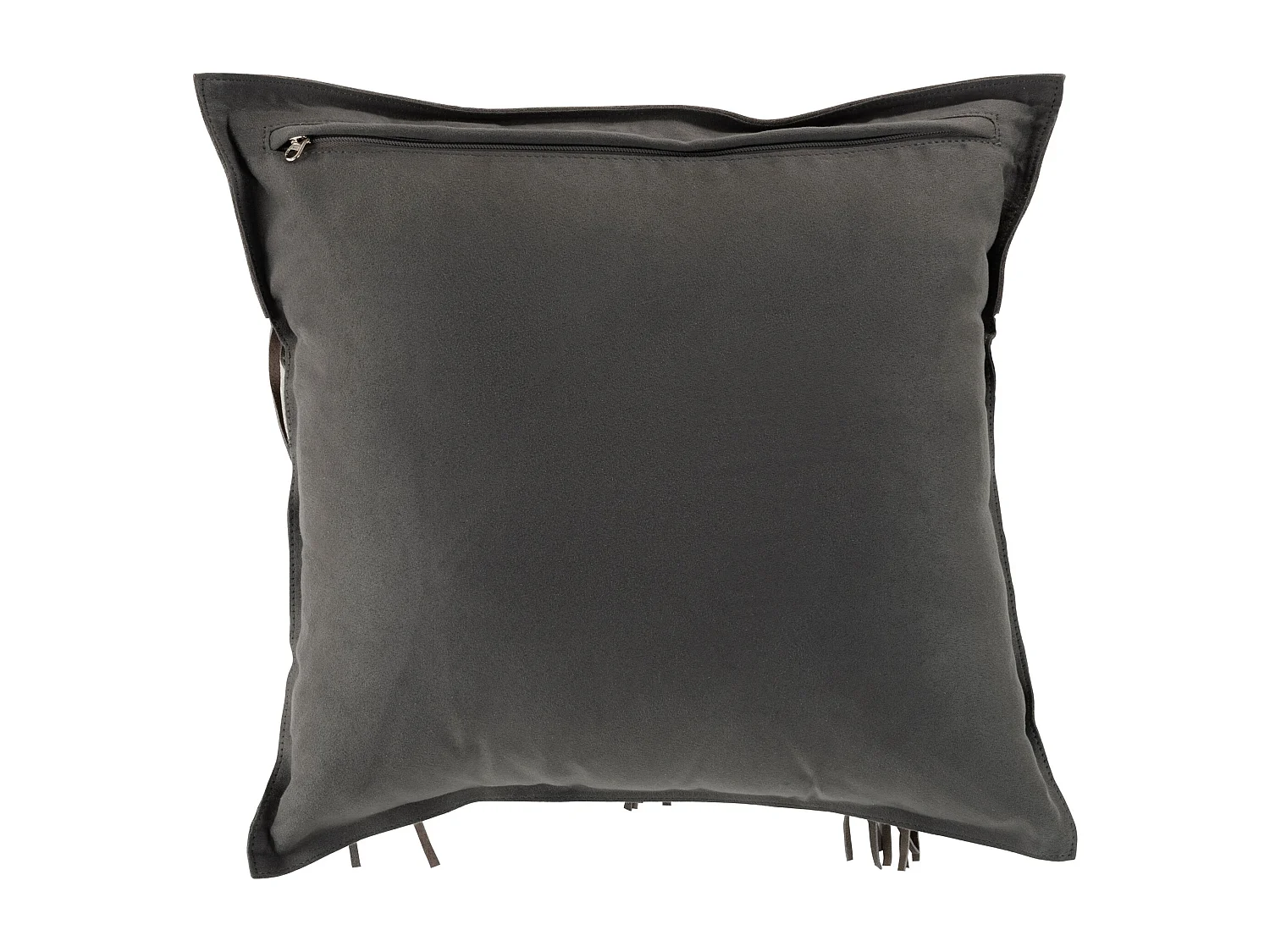 Coussin à Franges en Cuir &quot;India&quot; 45cm Gris
