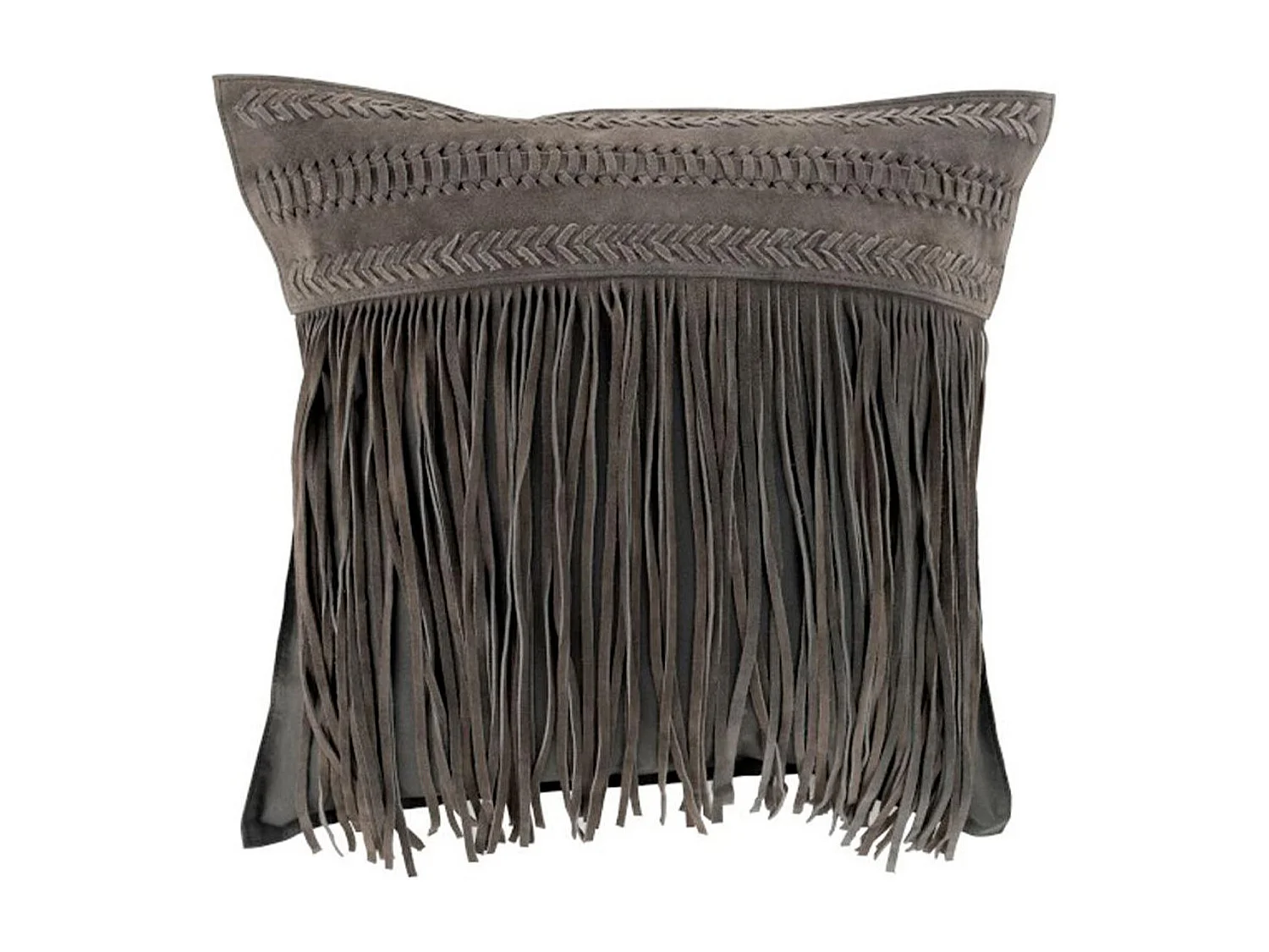 Coussin à Franges en Cuir "India" 45cm Gris