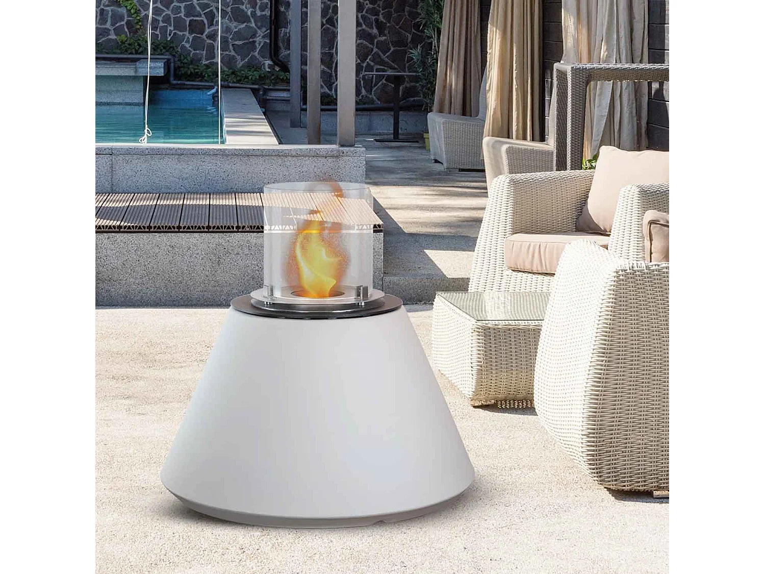 Stromboli - Chimenea de bioetanol de suelo ø 60xH56 cm, blanco