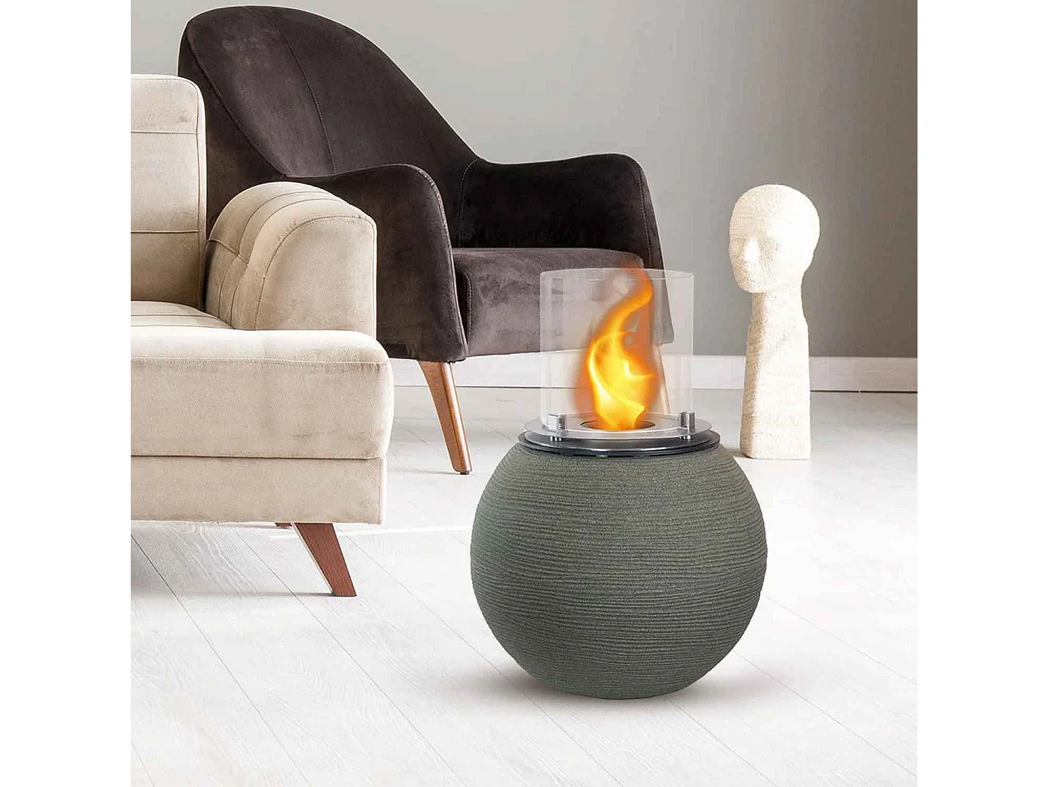 Botticelli - Cheminée au bioéthanol de sol ø 40xH54 cm, vert