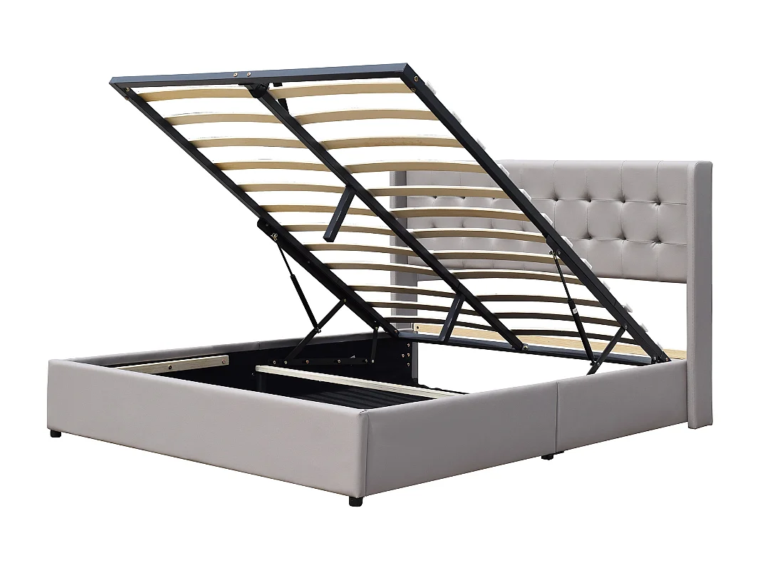 Lit coffre de rangement 120x190 cm avec tête de lit capitonnée et 12 lattes - Montage rapide et facile - Revêtement PVC simili facile d'entretien