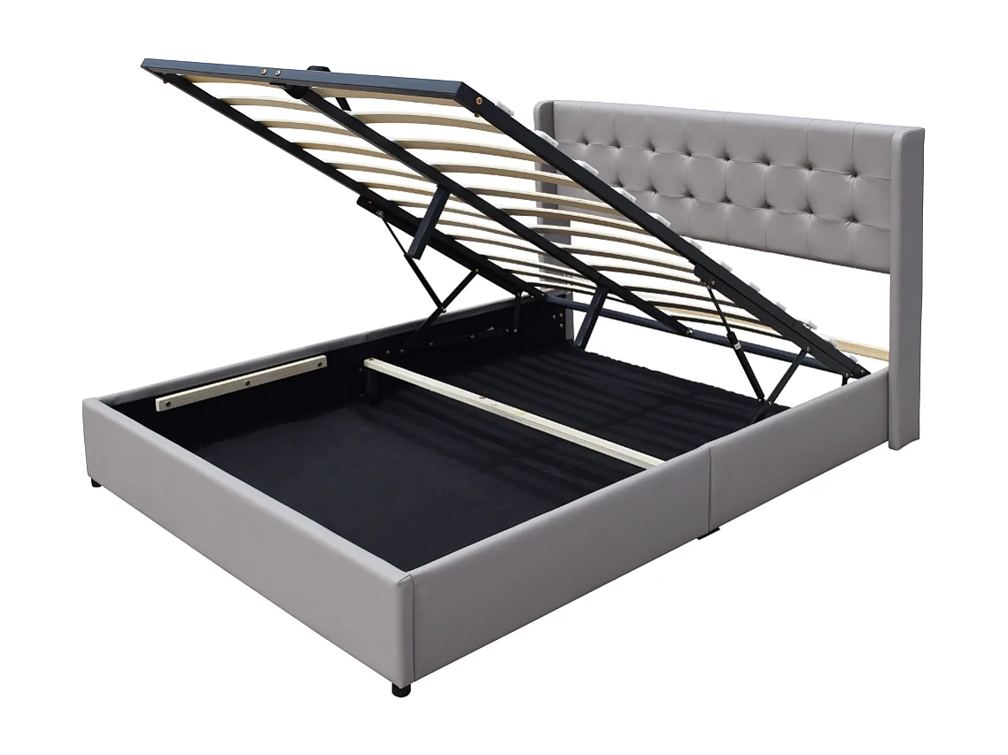 Lit coffre de rangement 120x190 cm avec tête de lit capitonnée et 12 lattes - Montage rapide et facile - Revêtement PVC simili facile d'entretien