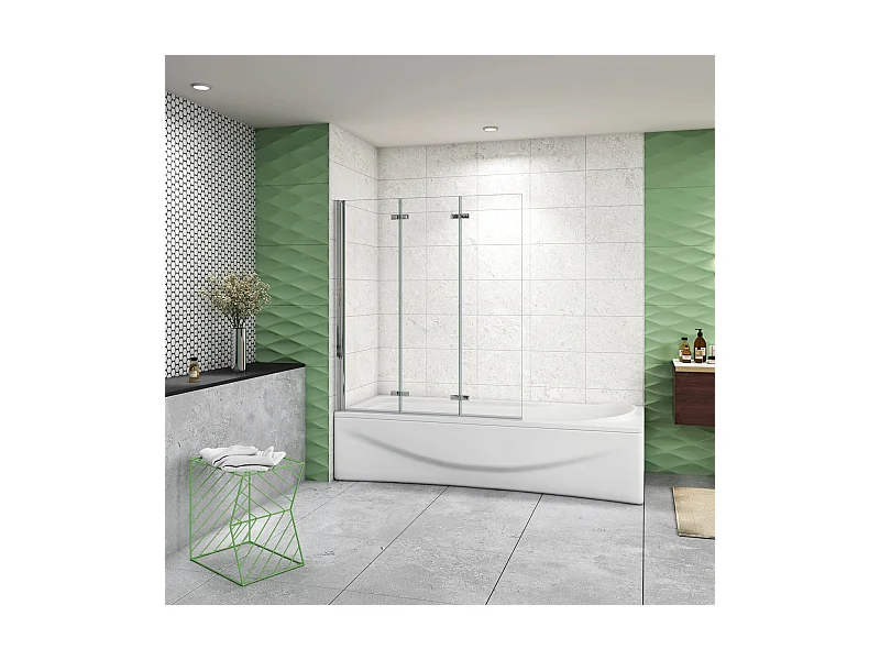 Parete Doccia Per Vasca da Bagno 130x140 cm 3 Ante Movibili Pieghevoli a Libro in Vetro Temperato 6 mm Trasparente Anticalcare Telaio Cromo Lucido