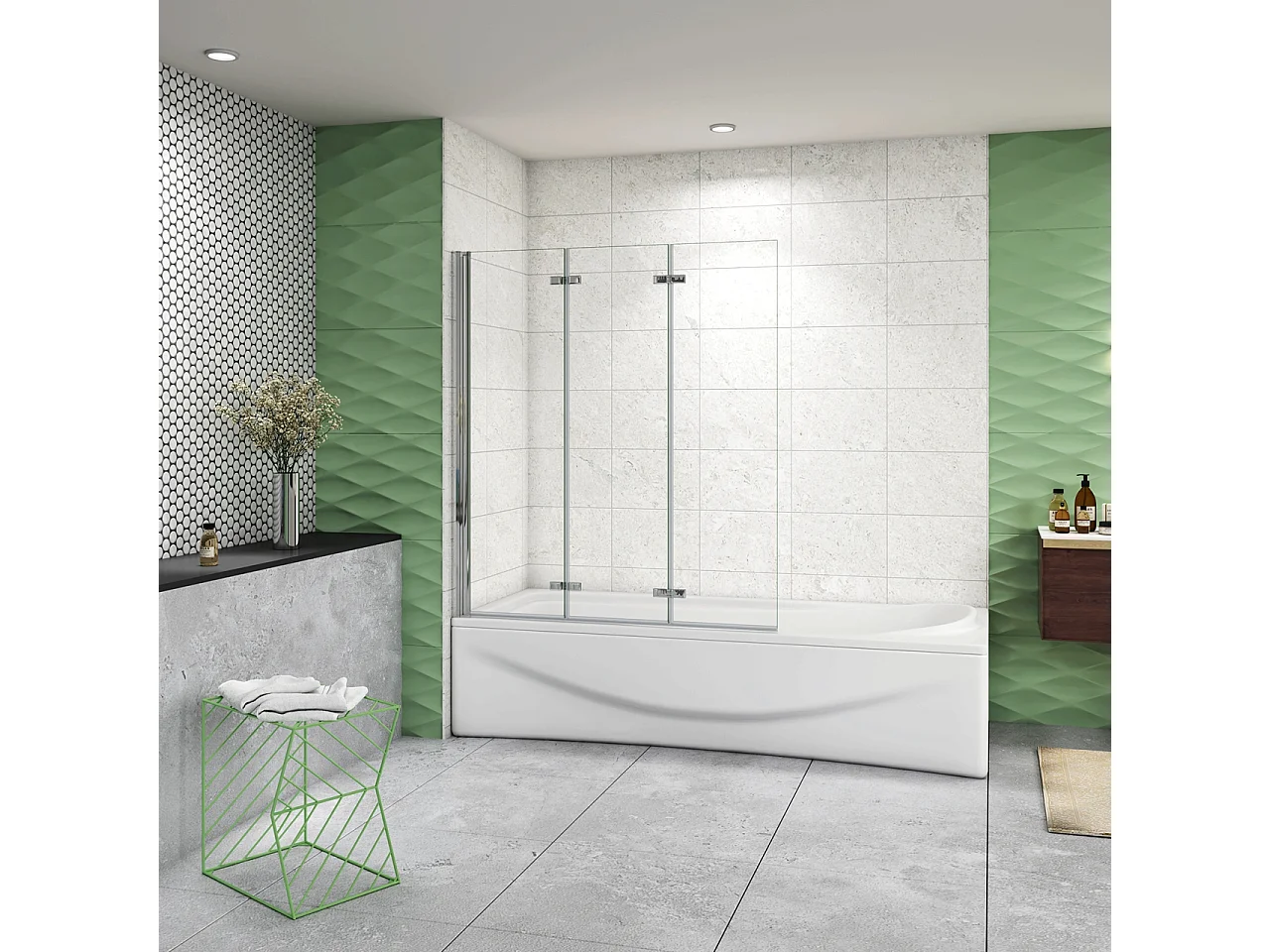 Parete Doccia Per Vasca da Bagno 130x140 cm 3 Ante Movibili Pieghevoli a Libro in Vetro Temperato 6 mm Trasparente Anticalcare Telaio Cromo Lucido