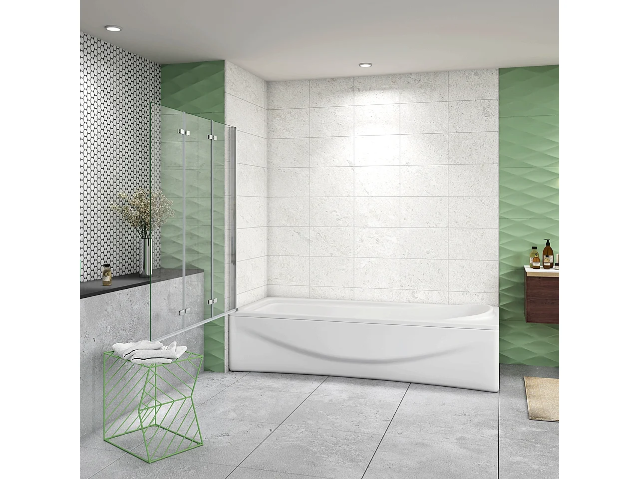 Parete Doccia Per Vasca da Bagno 130x140 cm 3 Ante Movibili Pieghevoli a Libro in Vetro Temperato 6 mm Trasparente Anticalcare Telaio Cromo Lucido