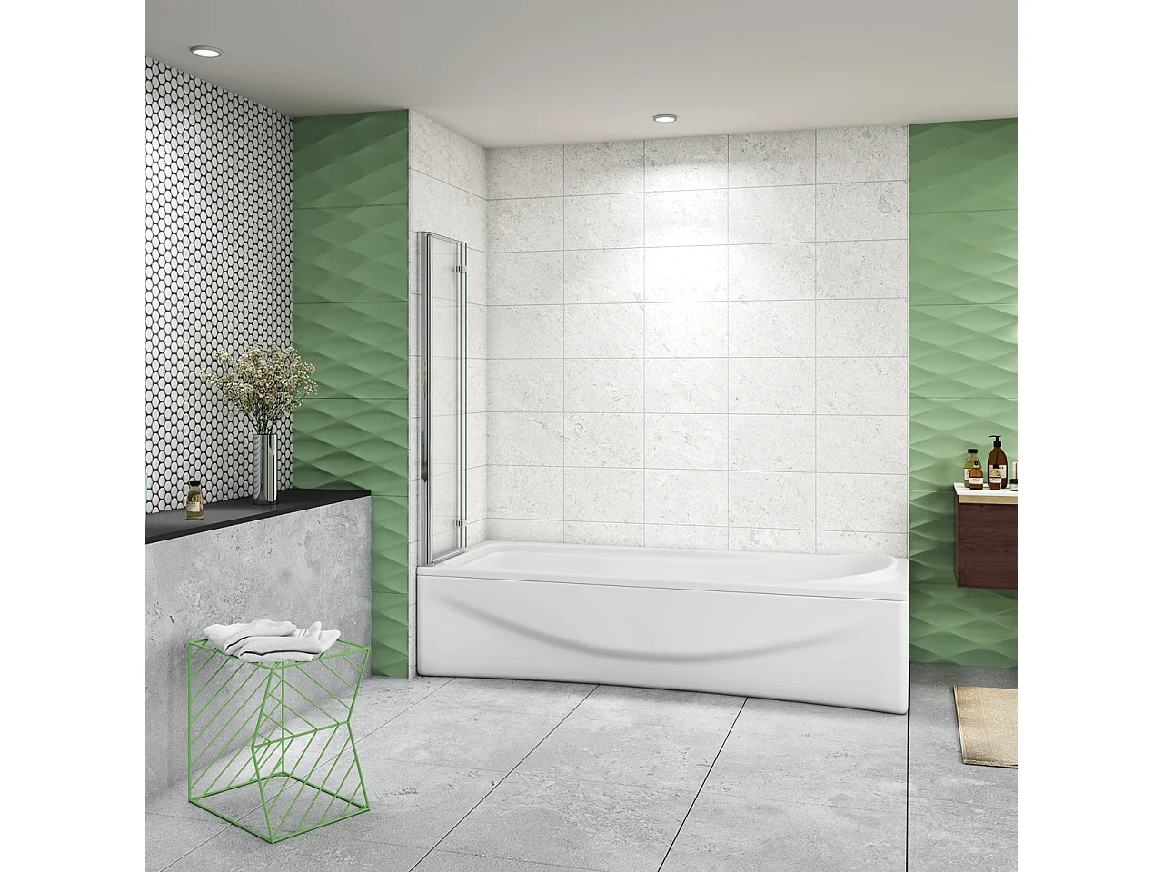 Parete Doccia Per Vasca da Bagno 130x140 cm 3 Ante Movibili Pieghevoli a Libro in Vetro Temperato 6 mm Trasparente Anticalcare Telaio Cromo Lucido