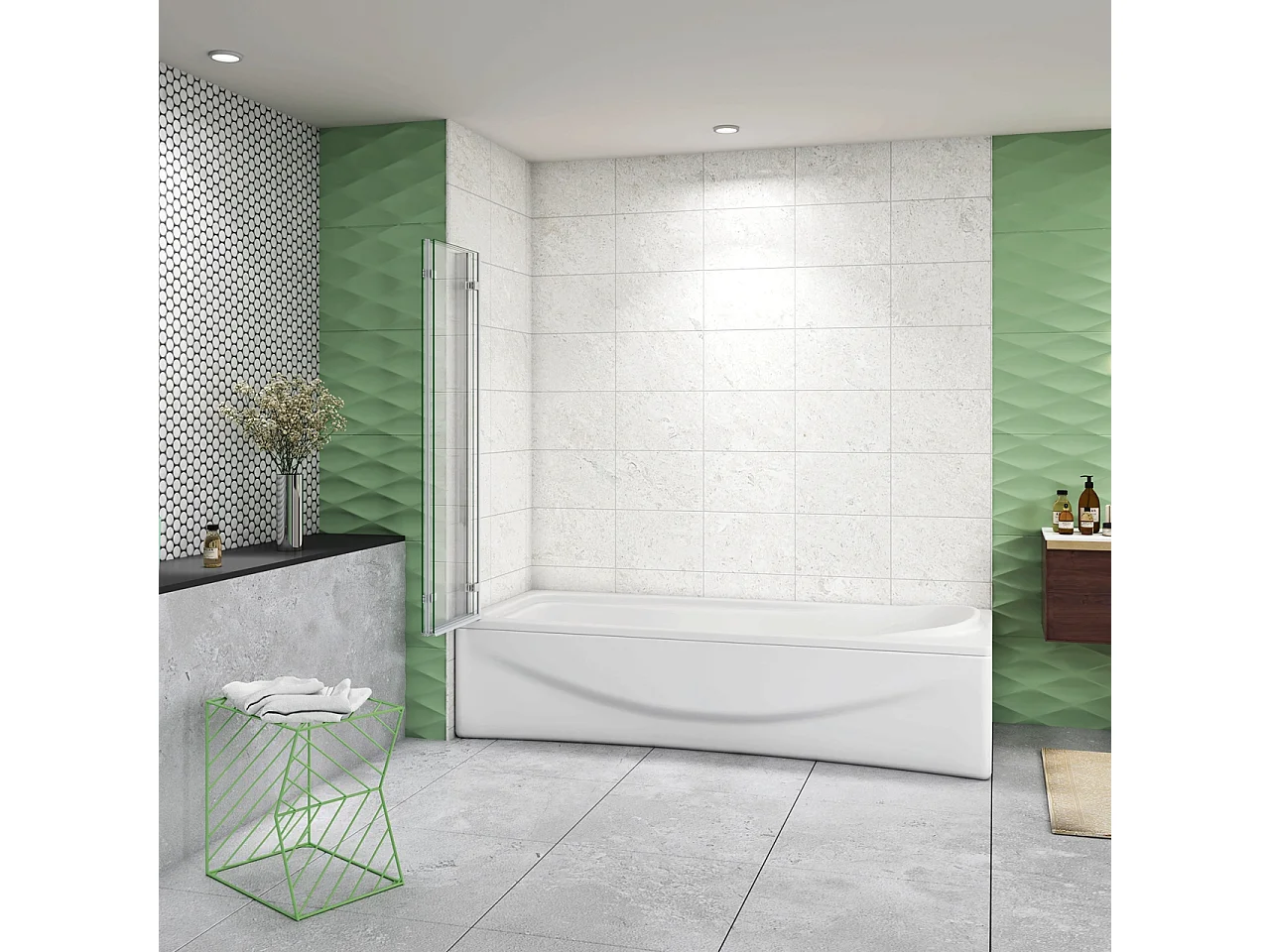 Parete Doccia Per Vasca da Bagno 130x140 cm 3 Ante Movibili Pieghevoli a Libro in Vetro Temperato 6 mm Trasparente Anticalcare Telaio Cromo Lucido