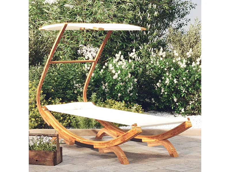 Sofá cama con dosel 100x190x134 cm Madera maciza curvada Crema