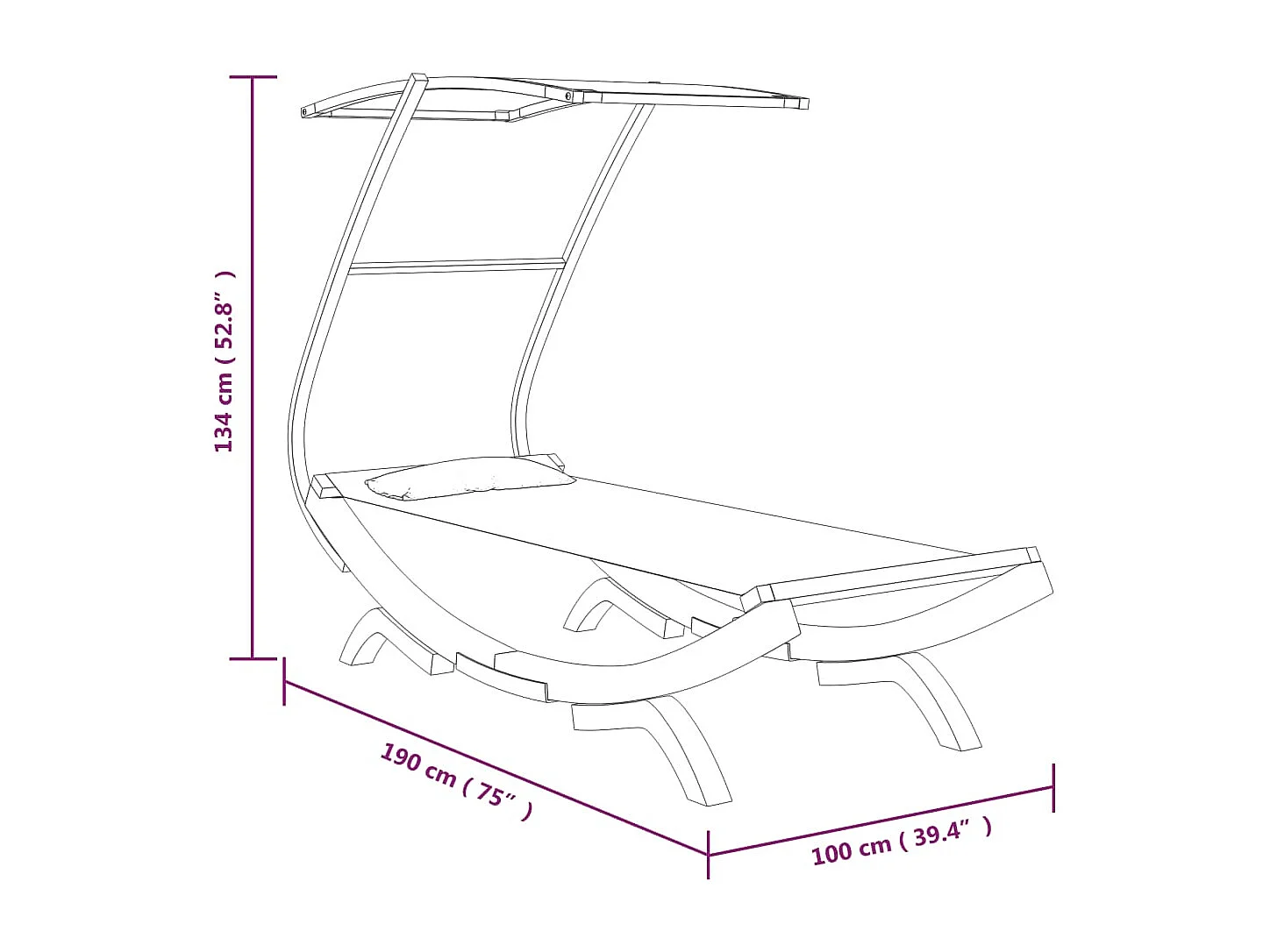 Dormeuse con baldacchino 100x190x134 cm Legno massello curvato Crema