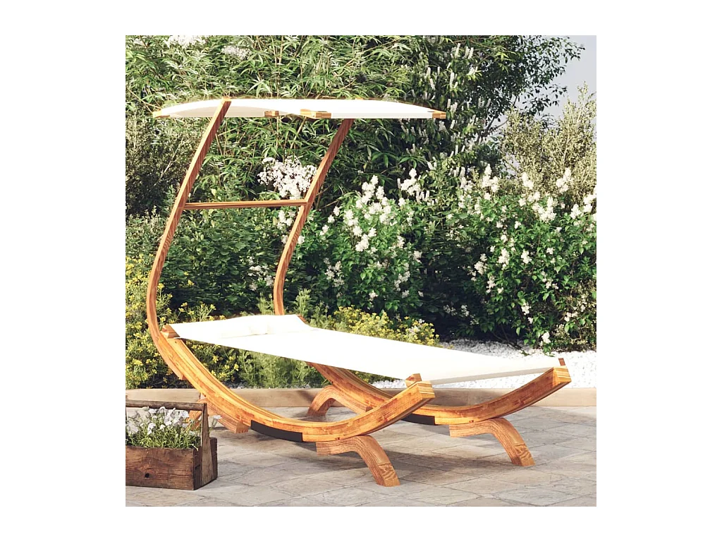 Sofá cama con dosel 100x190x134 cm Madera maciza curvada Crema