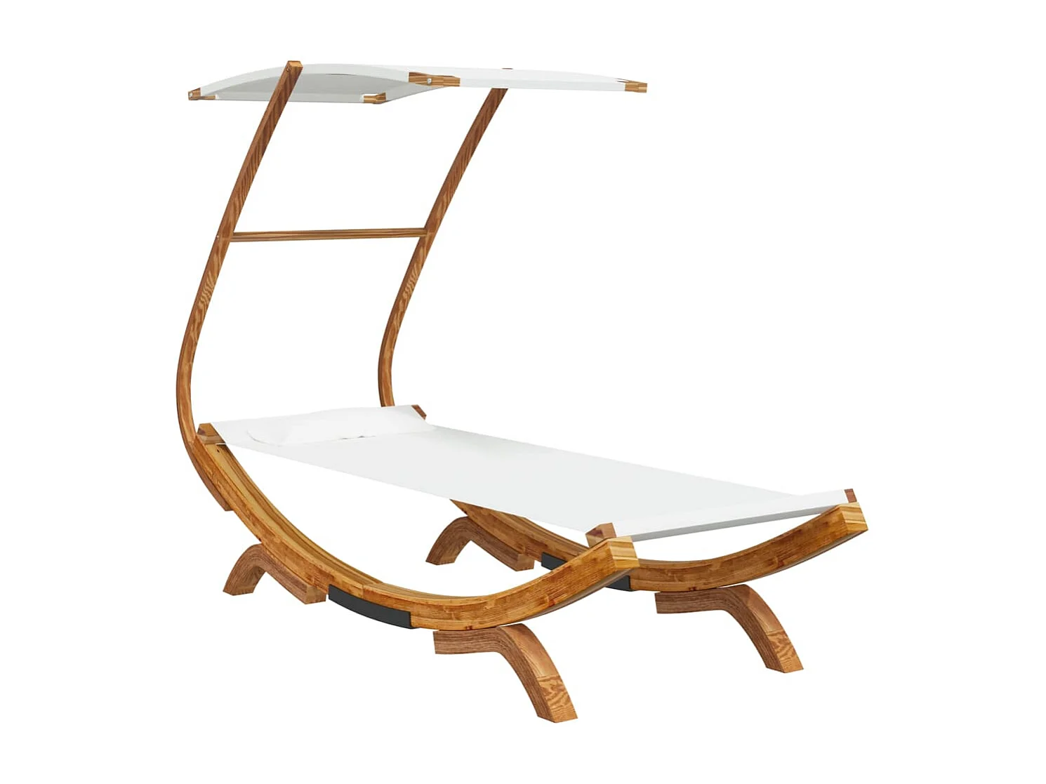 Espreguiçadeira com dossel 100x190x134 cm Madeira maciça curvada Creme