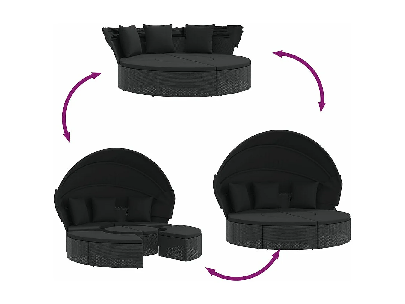 Daybed da esterno con baldacchino e cuscini in resina intrecciata