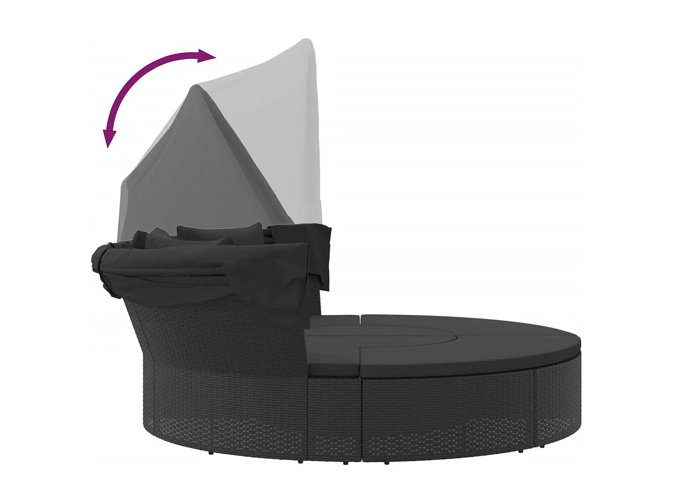 Daybed da esterno con baldacchino e cuscini in resina intrecciata