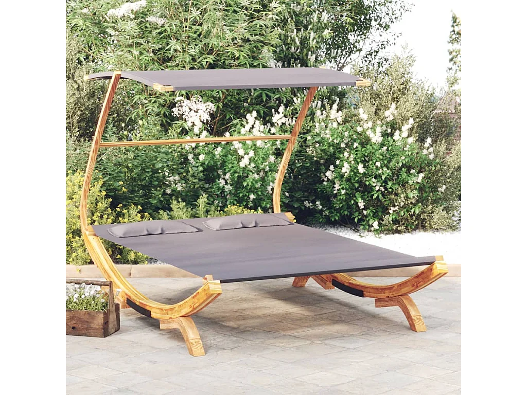 Lit repos et auvent 165x203x138cm Bois courbé massif Anthracite