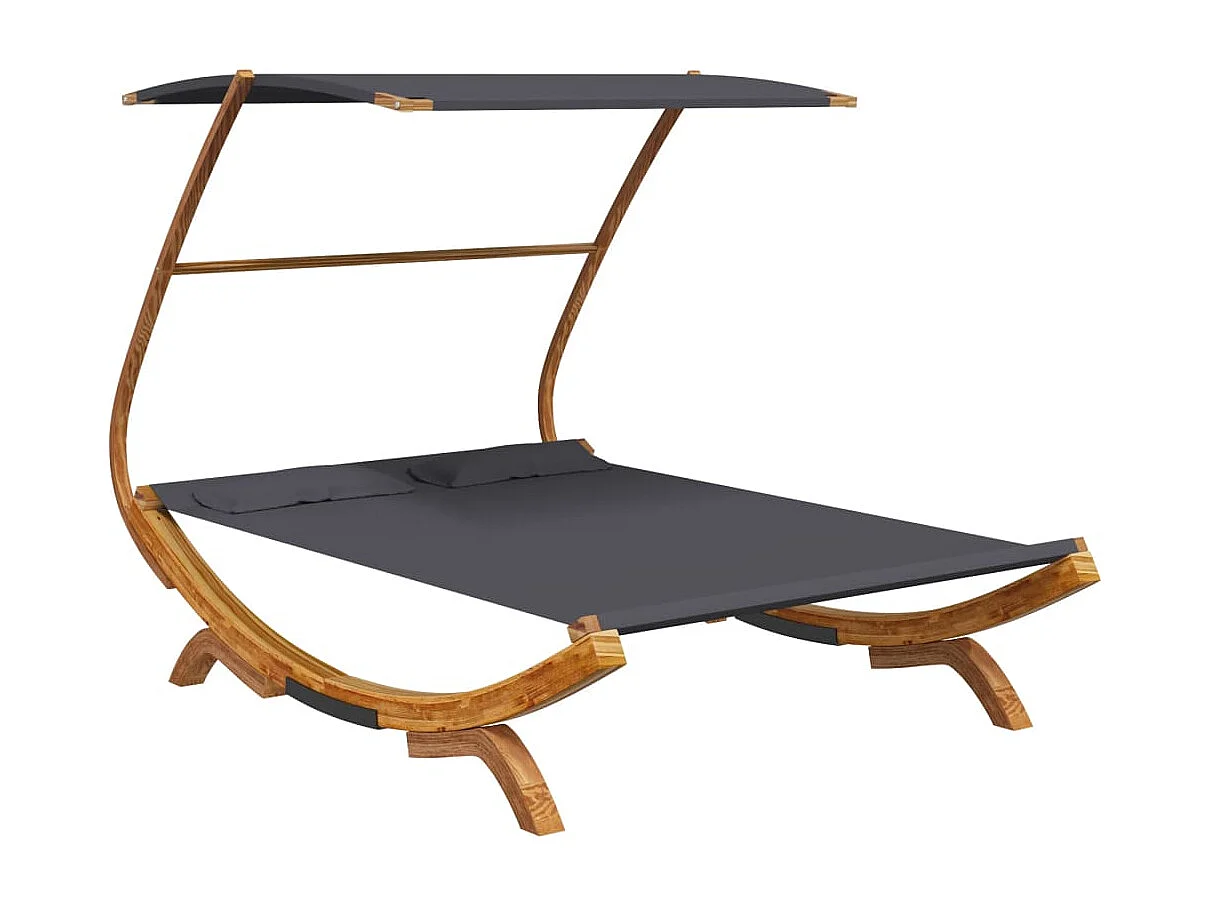 Lit repos et auvent 165x203x138cm Bois courbé massif Anthracite