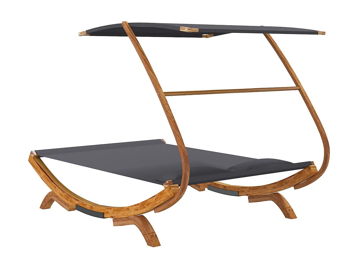 Lit repos et auvent 165x203x138cm Bois courbé massif Anthracite