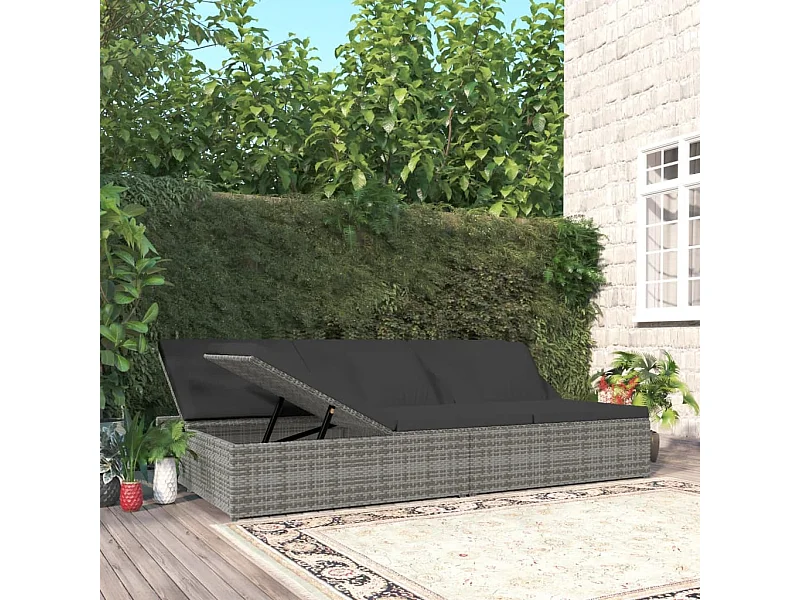 Sdraio trasformabile con cuscino Resina intrecciata Grigio scuro