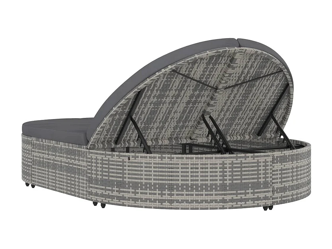 Chaise longue à 2 places avec coussins Résine tressée Gris