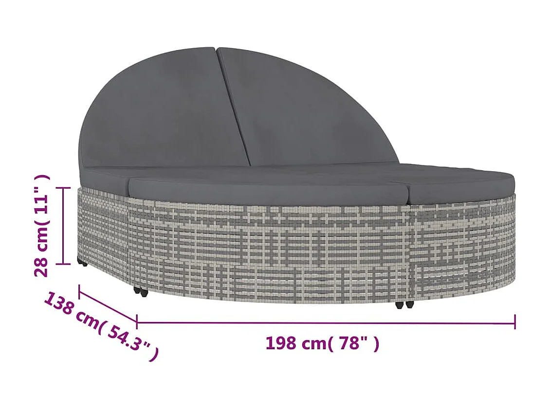 Chaise longue à 2 places avec coussins Résine tressée Gris