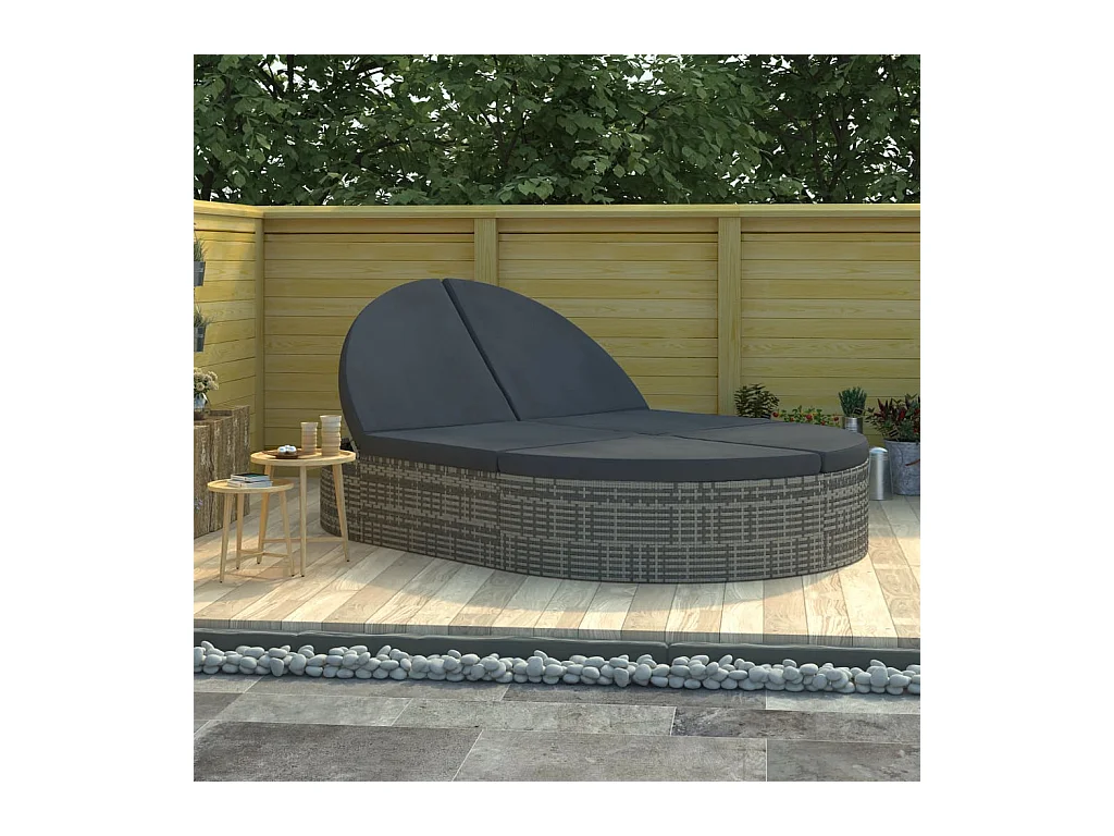 Chaise longue à 2 places avec coussins Résine tressée Gris