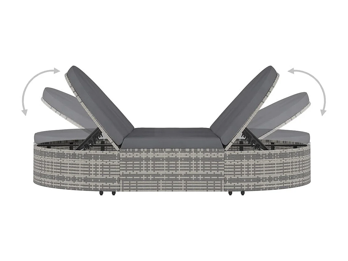 Chaise longue à 2 places avec coussins Résine tressée Gris