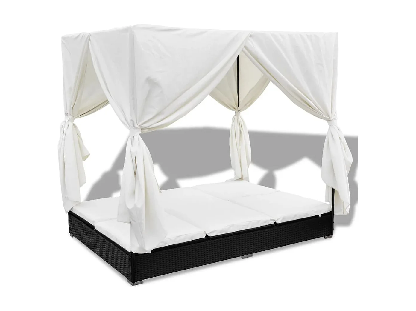 Chaise longue d'extérieur avec rideaux Résine tressée Noir