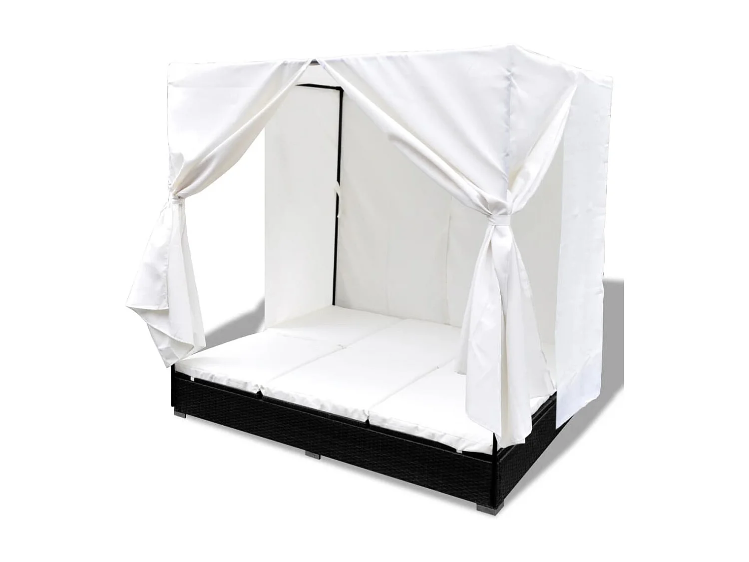 Chaise longue d'extérieur avec rideaux Résine tressée Noir