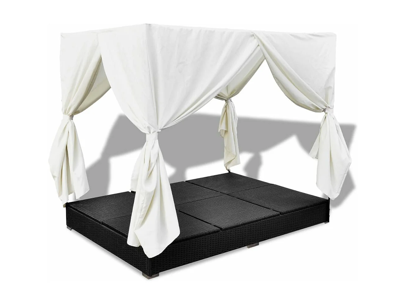 Chaise longue d'extérieur avec rideaux Résine tressée Noir