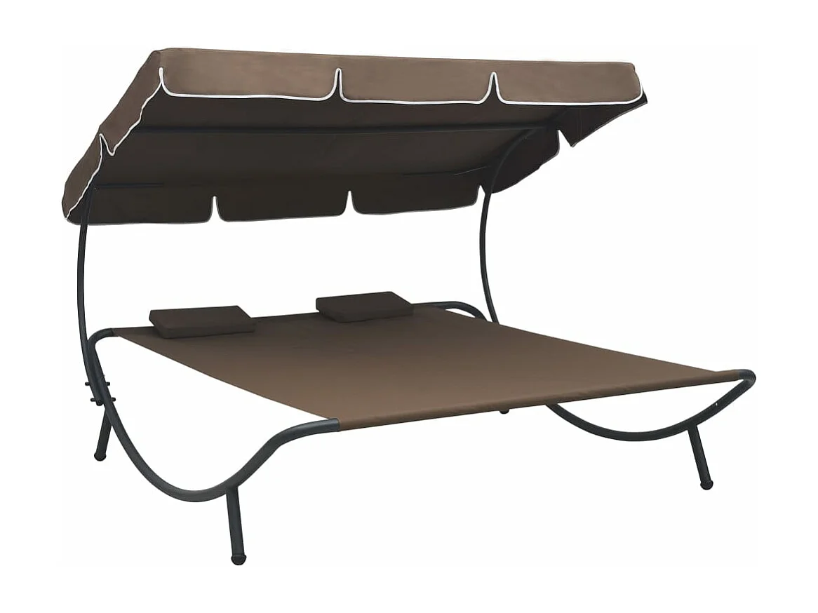 Sofá cama de exterior con dosel y almohadas marrón