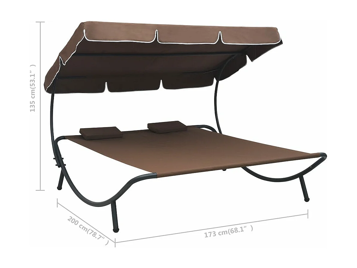 Sofá cama de exterior con dosel y almohadas marrón