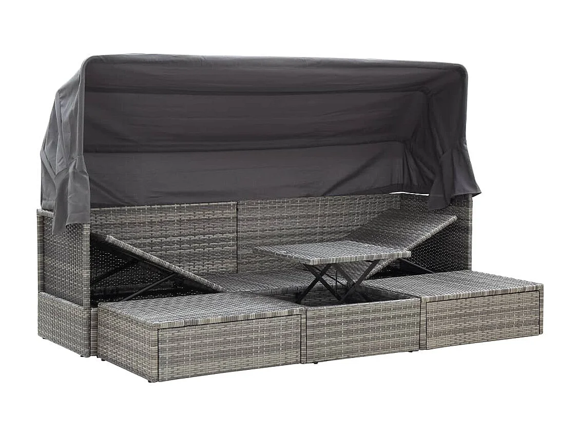 Lit de jardin et toit Gris mélangé Résine tressée