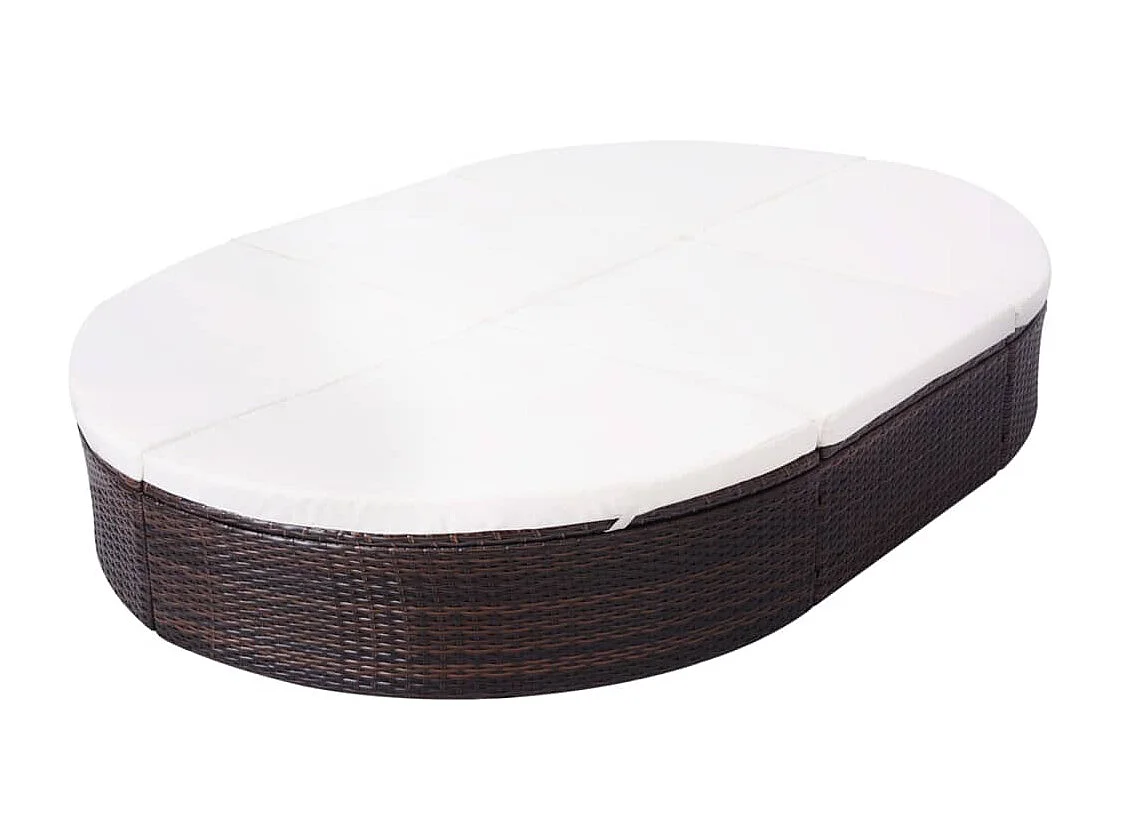 Lit de repos d'extérieur avec coussin Résine tressée Marron