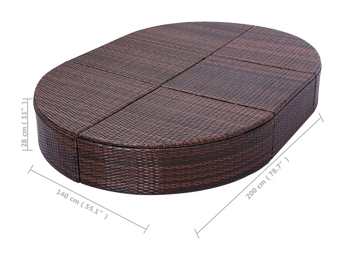 Lit de repos d'extérieur avec coussin Résine tressée Marron