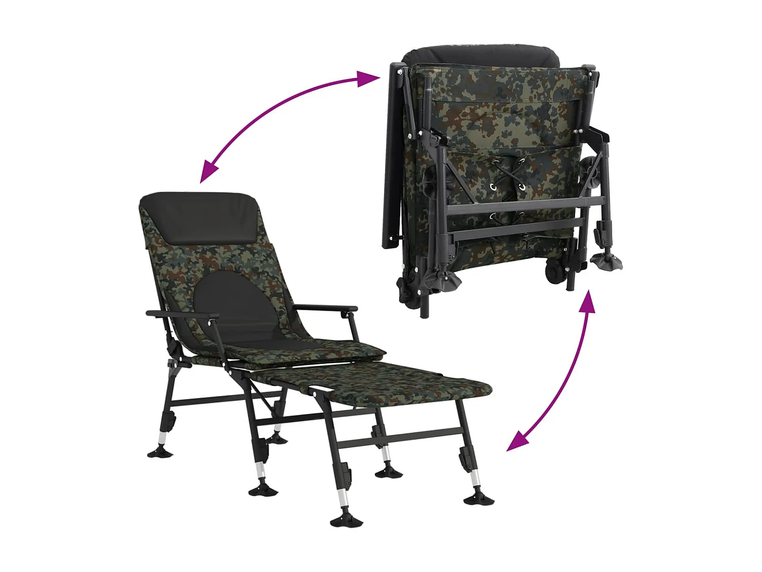 Faltbare Angelliege in Tarnfarben mit verstellbaren Schlammbeinen