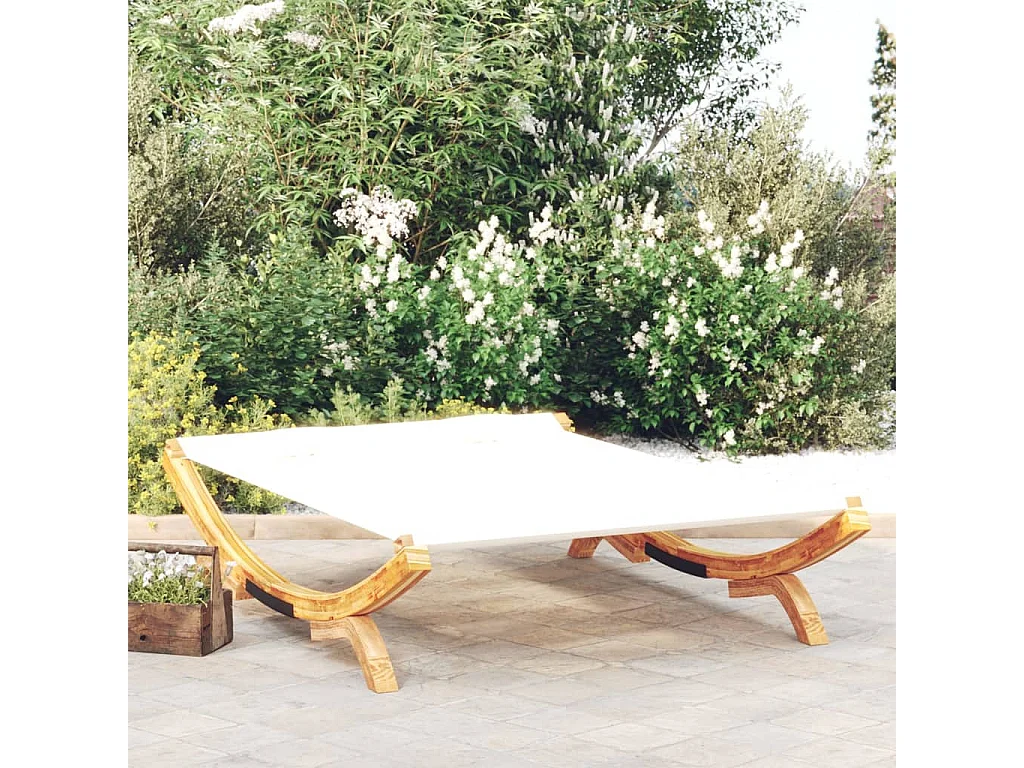 Tagesbett für den Außenbereich, 165 x 188,5 x 46 cm, massives Bugholz, cremefarben