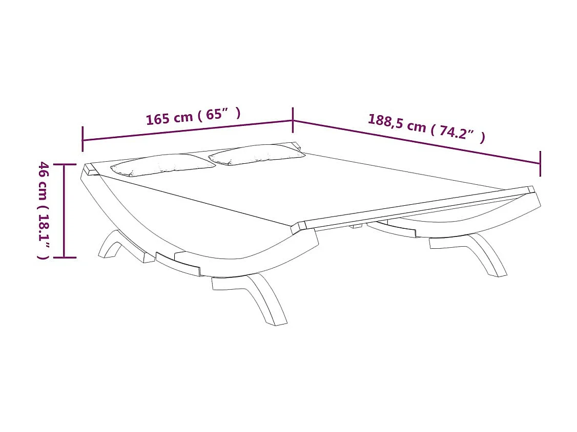 Tagesbett für den Außenbereich, 165 x 188,5 x 46 cm, massives Bugholz, cremefarben