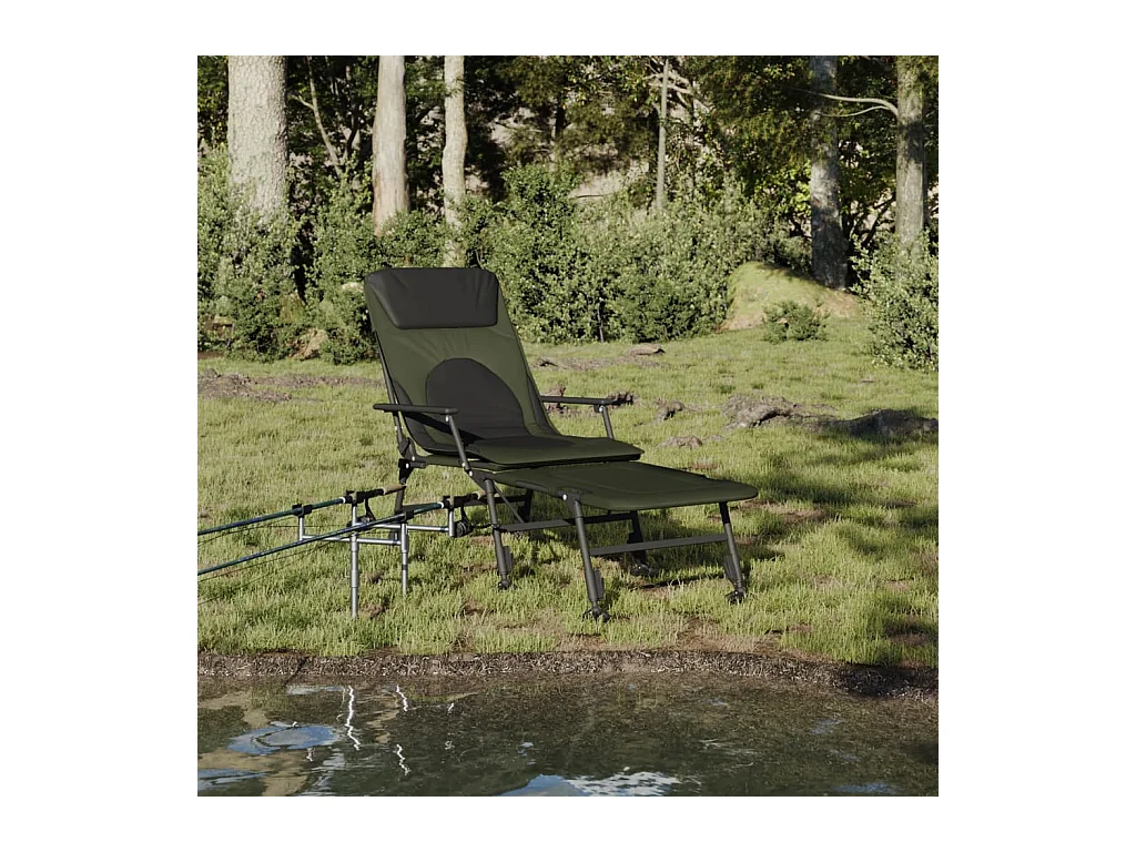 Chaise longue de pêche avec pieds à boue réglables pliable vert