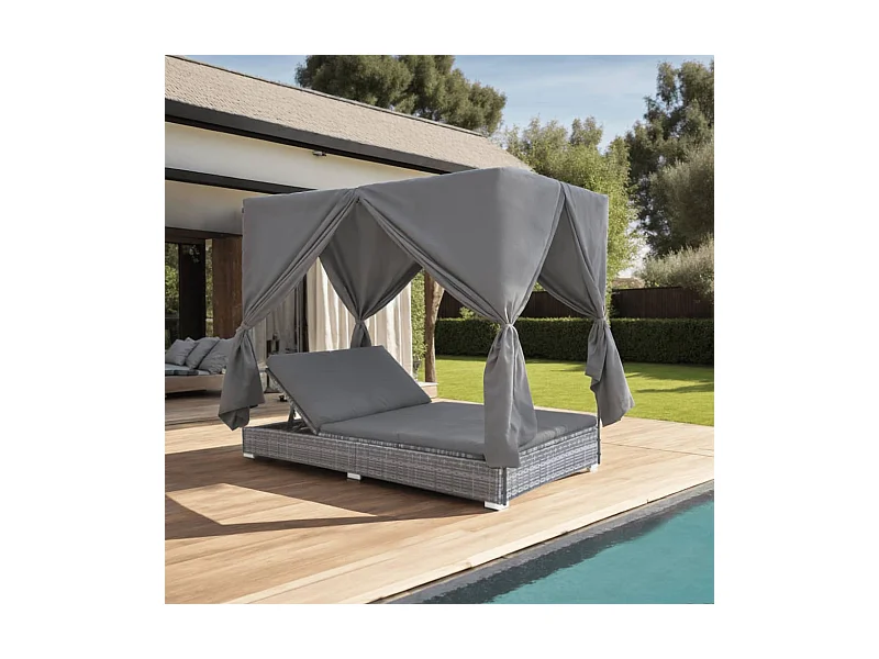 Espreguiçadeira de exterior com cortinas de vime resina cinza