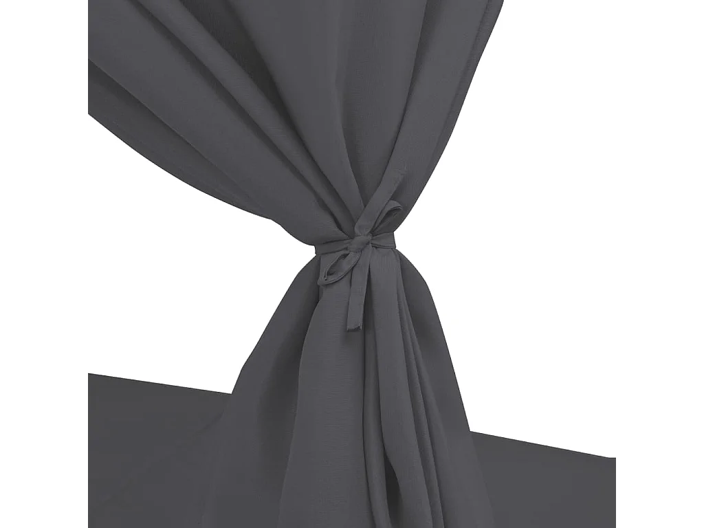 Chaise longue d'extérieur avec rideaux Résine tressée Gris