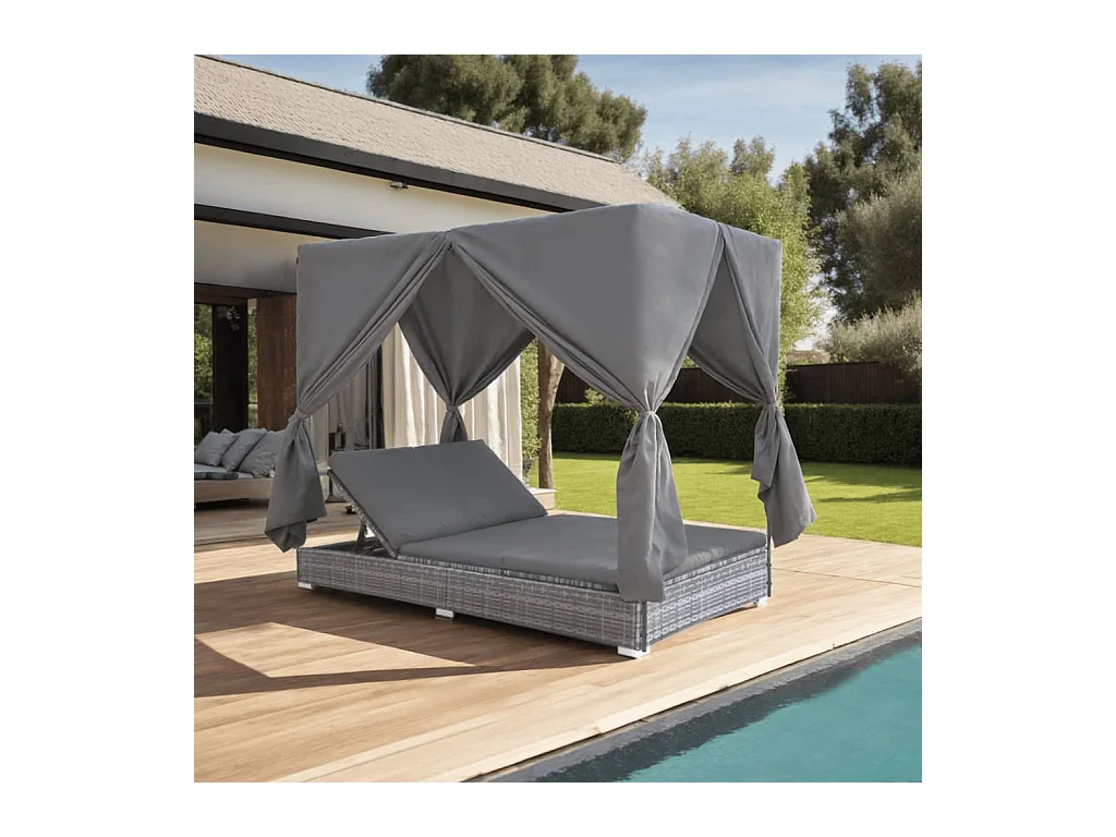 Outdoor loungestoel met gordijnen Hars wicker Grijs