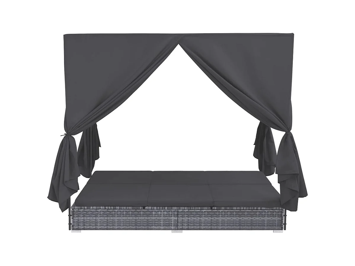 Espreguiçadeira de exterior com cortinas de vime resina cinza