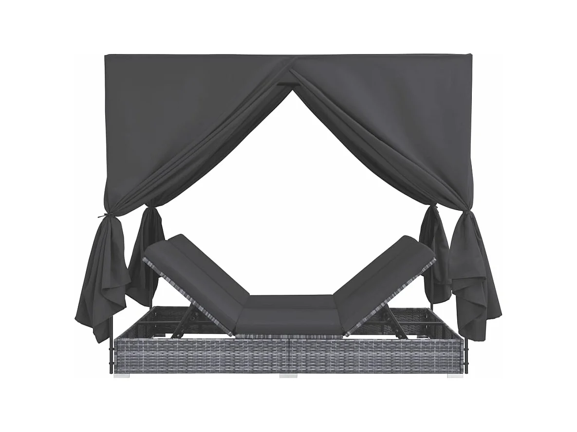 Espreguiçadeira de exterior com cortinas de vime resina cinza