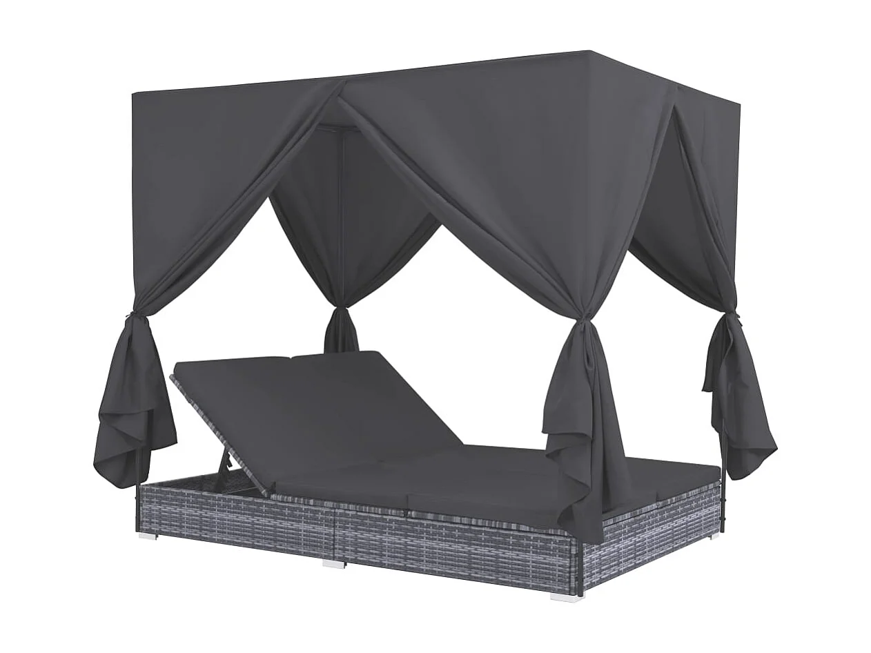 Poltroncina da esterno con tende In resina midollino Grigio